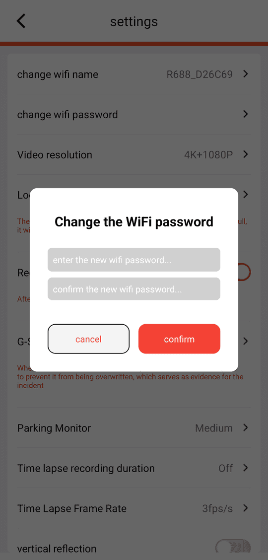 Change the WiFi password — enter the new password twice
