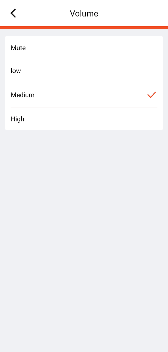 Volume: Mute / low / Medium / High