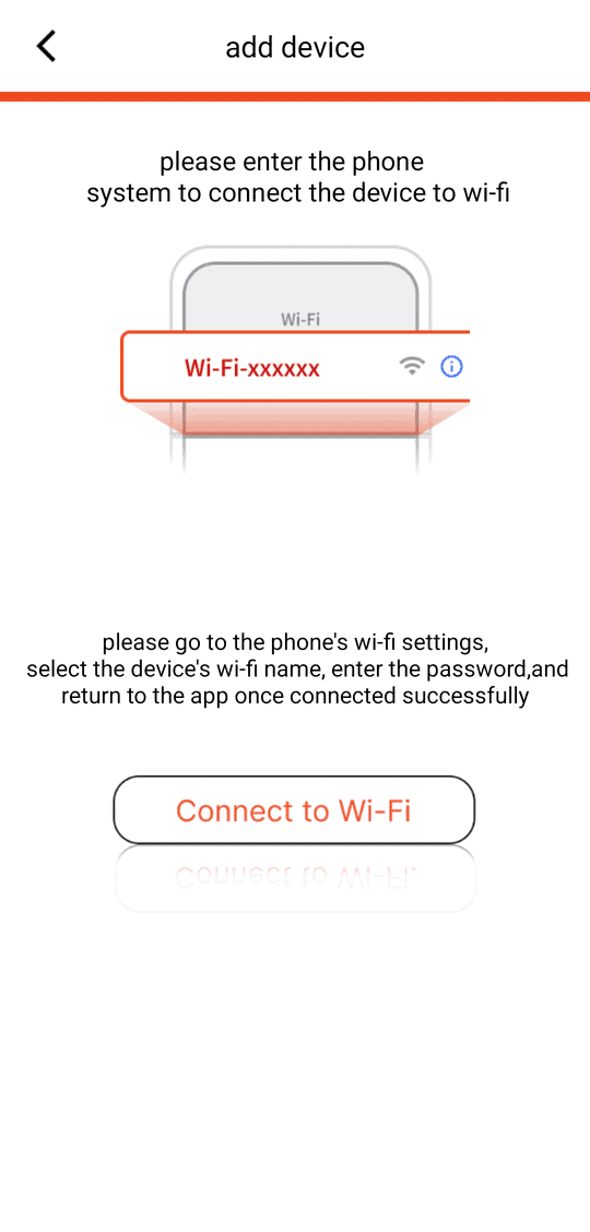 add device — «Connect to Wi-Fi» opens the phone's Wi-Fi settings