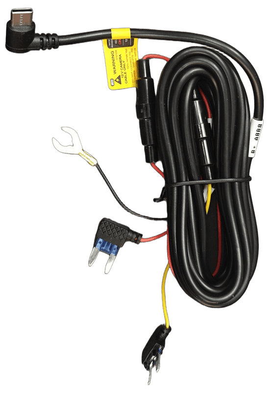 כבל חשמל 12V (B+ / ACC / GND) עם נתיכים, סימון צינורית לבן ותווית «R588/R688 Wi-Fi ONLY»